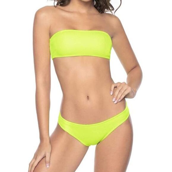💗 3/$10 💗 NEW PQ Swim cheeky bandeau bikini neon yellow green large - Picture 1 of 8